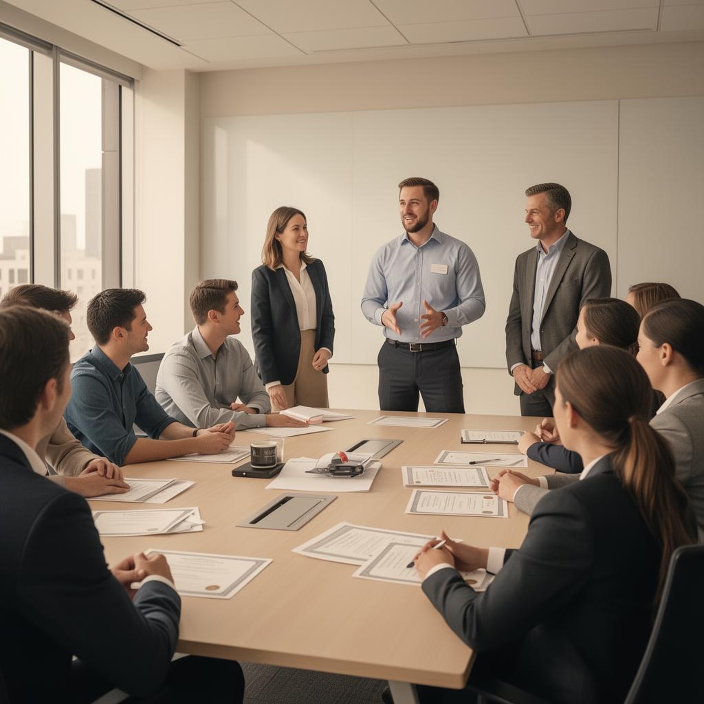 Workplace safety instructor leading a corporate group training session